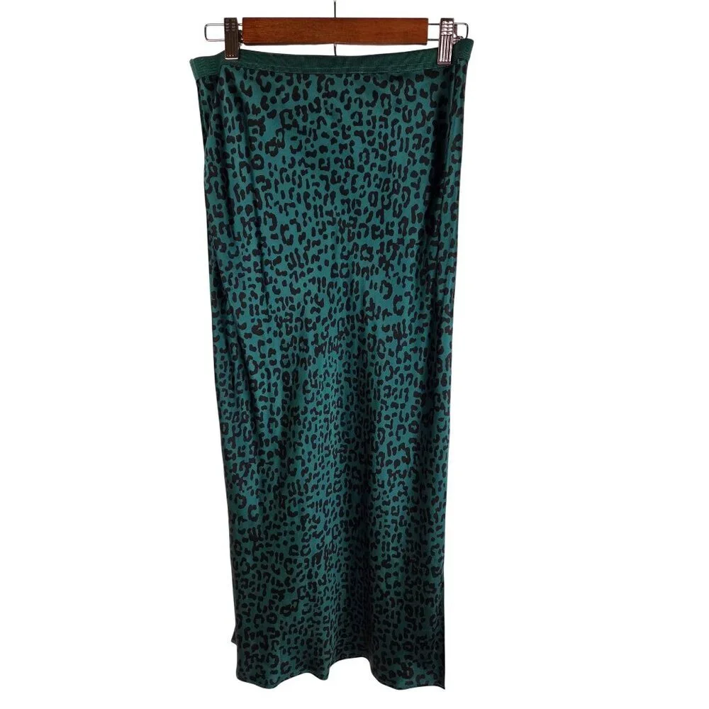 Cami‎ NYC Jessica Leopard Print Silk Satin Midi Pencil Skirt Size S In Green